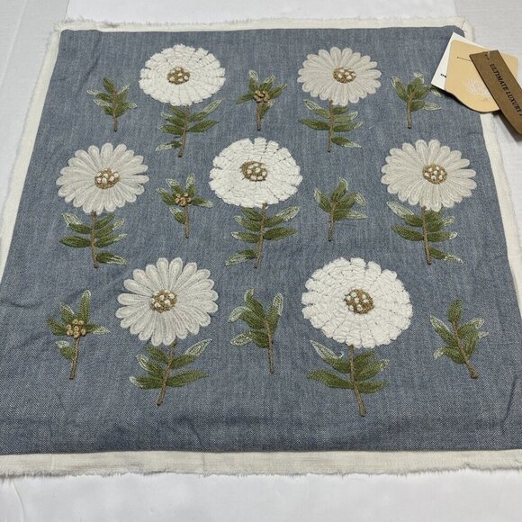 The Home Throw Pillow Covers Floral Daisy 18x18 Embroidered Textured Cotton Boho - Picture 4 of 12